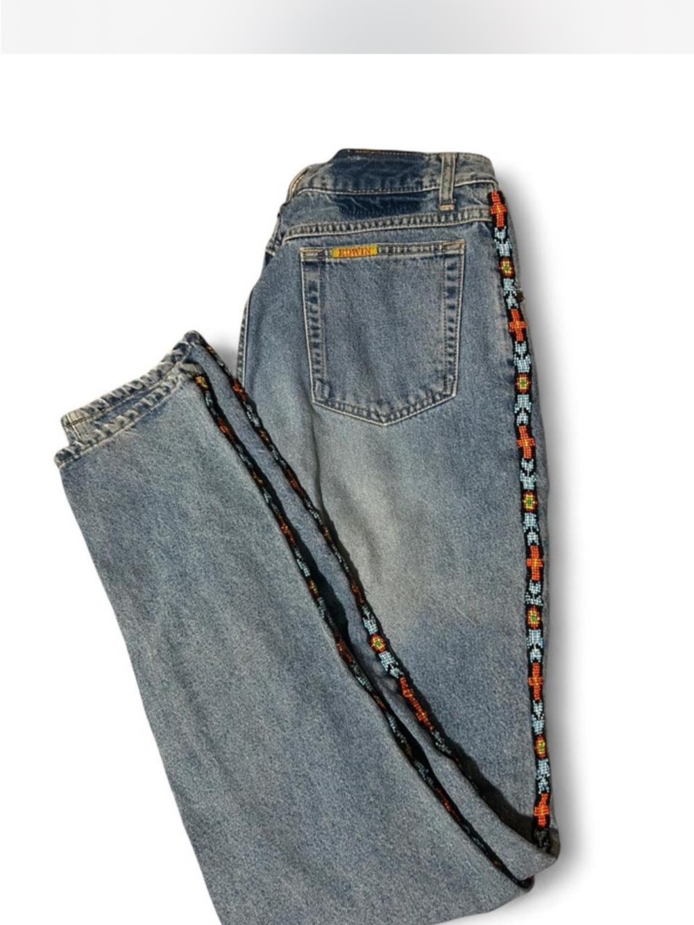 Edwin Women's Boyfriend Jeans with Beaded Side Trim - Blue